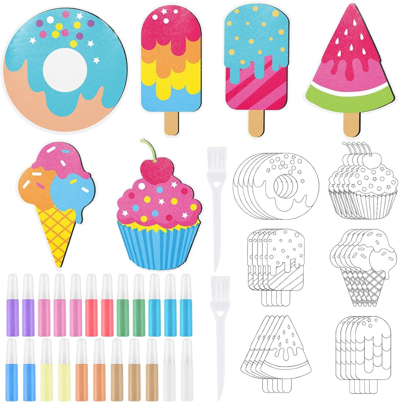 30 Sets Sand Art Kit Crafts for Kids 30 Sand Art Pictures with 23 Colored Sands DIY Sweet Treat Craft Paintings with Brushes